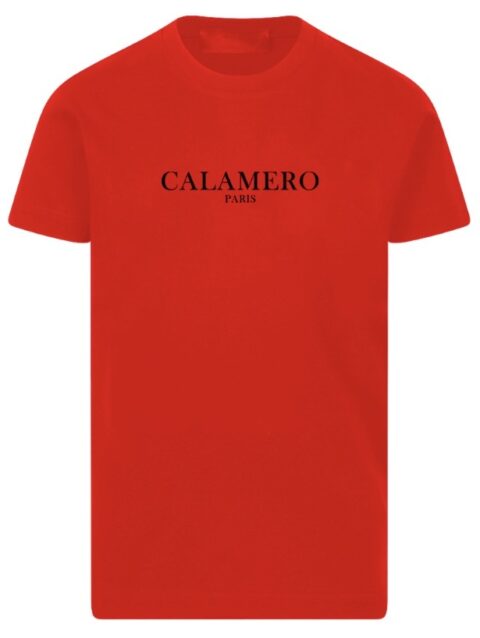 Paris Logo Print Cotton T-shirt Red