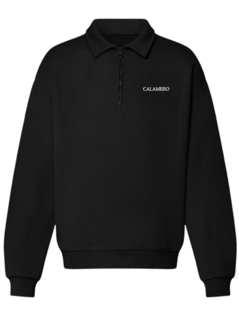Calamero- Half Zipped Cotton Sweatshirt Black