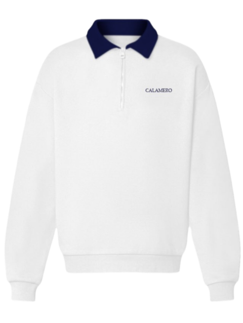 Calamero- Half Zipped Cotton Sweatshirt White/Blue